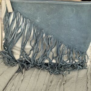 Diane Von Furstenberg Blue and Cream Fringe Clutch
